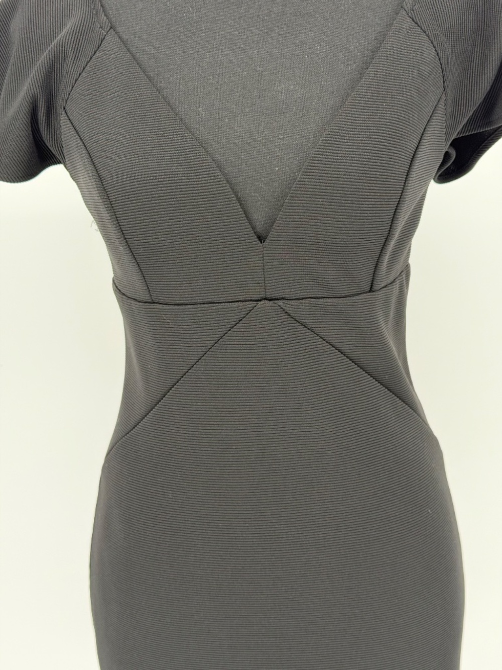 GUESS Black Ribbed Knit Bodycon Dress | Flutter Sleeve V-Neck Small - Picture 3 of 11